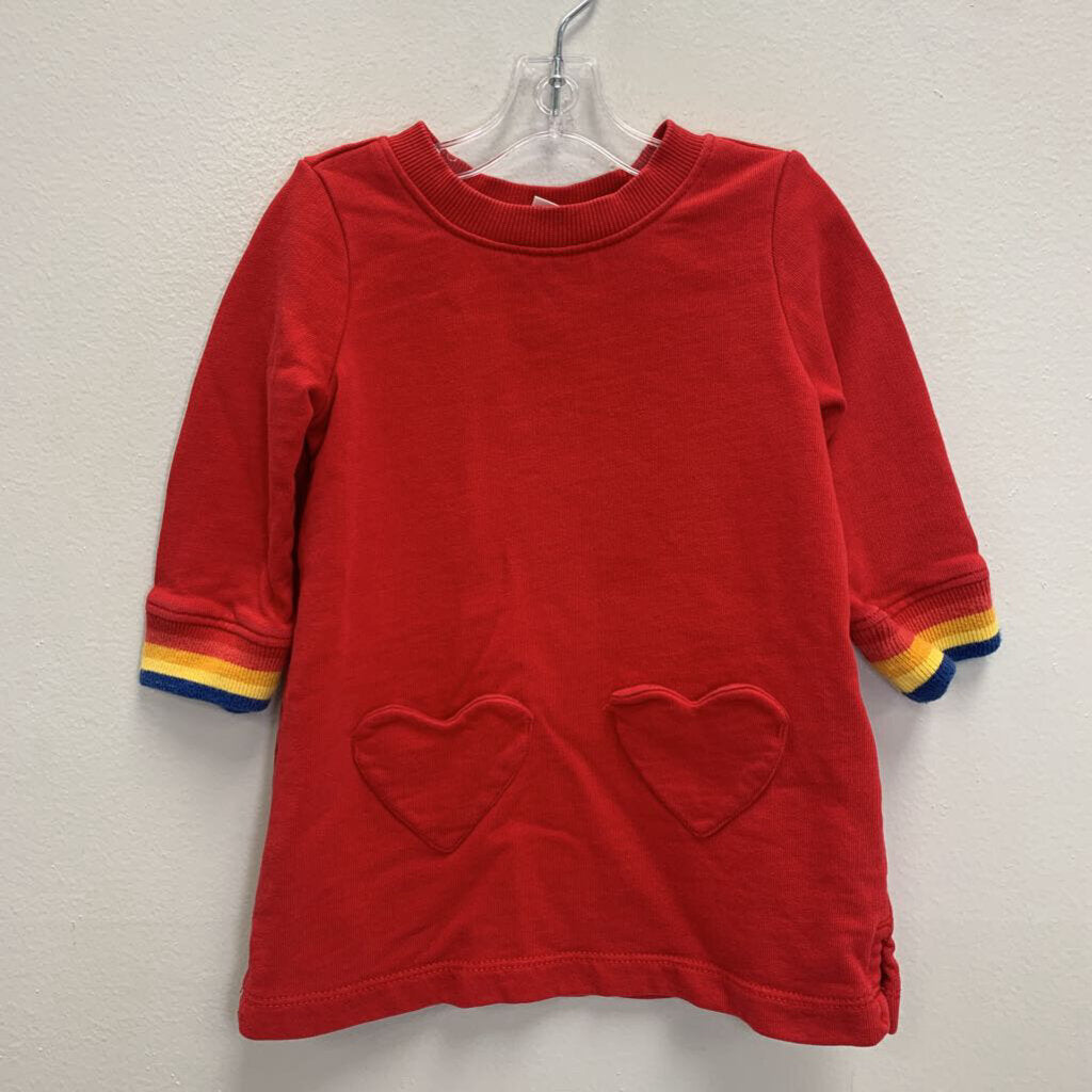 12-18M: Sweatshirt Dress w/ Rainbow Cuffs + Heart Pockets