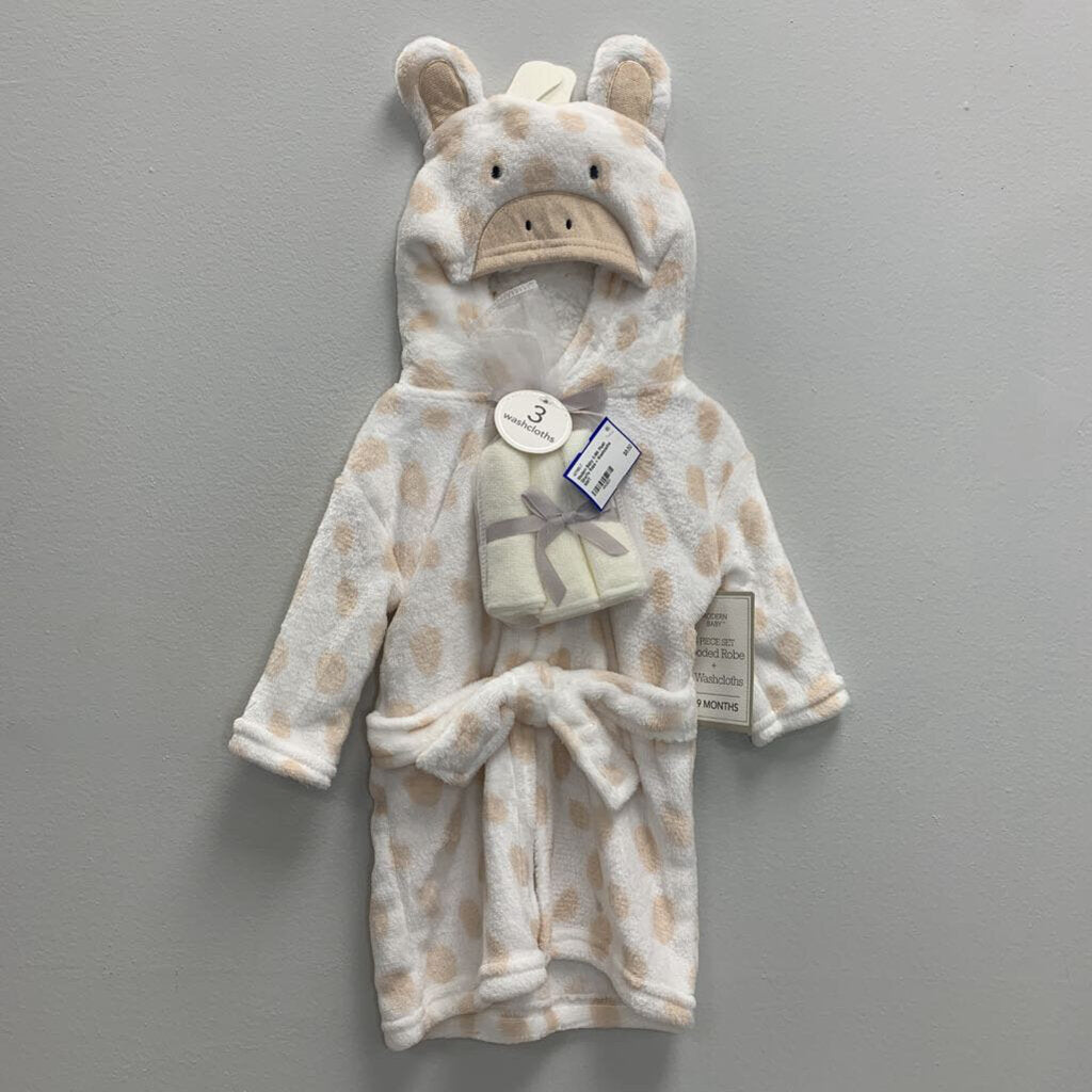 0-9M: Plush Giraffe Robe + Washcloths NWT