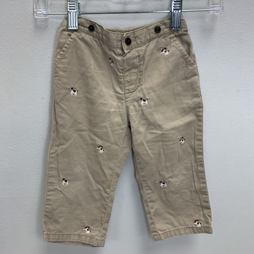 12-18M: Embroidered Dog Khaki Pants