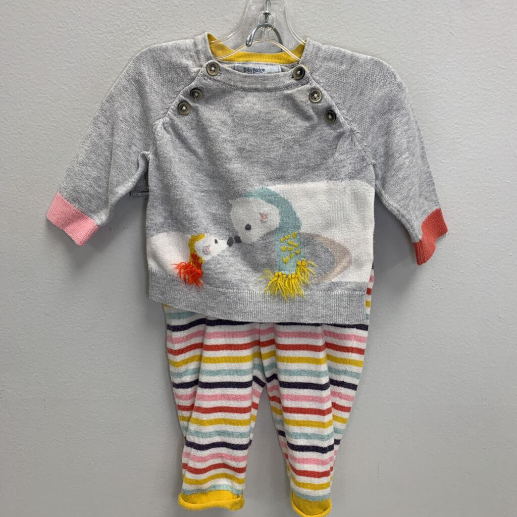 3-6M: Embroidered Knit Top + Pants Set - Polar Bears
