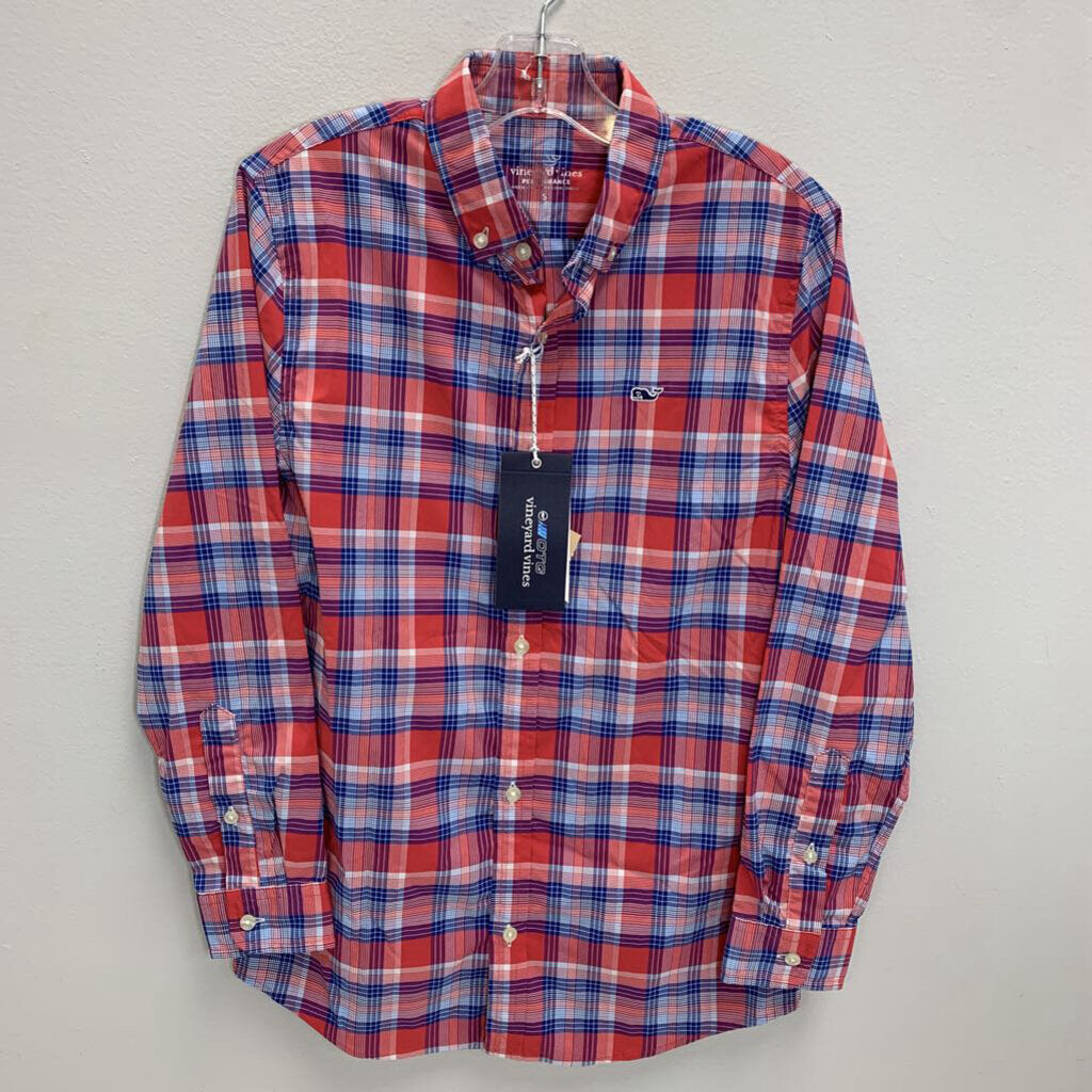 8-10: Plaid Performance Button Down Shirt NWT