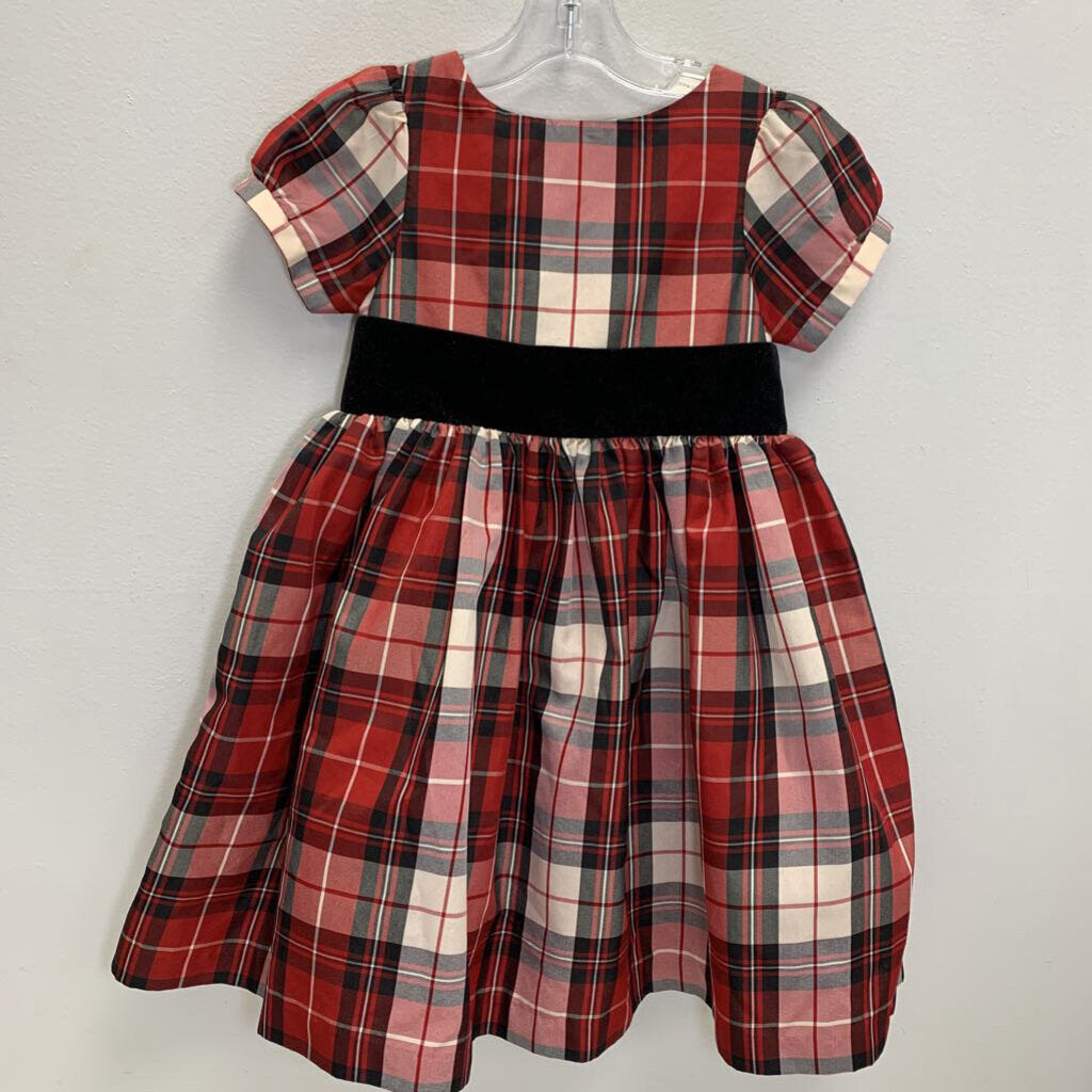 4T: Holiday Plaid w/ Velvet Waist Bow Dress