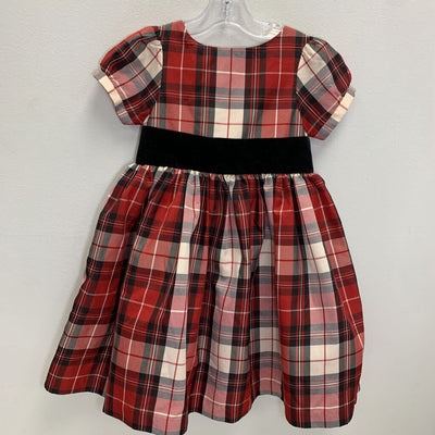 4T: Holiday Plaid w/ Velvet Waist Bow Dress