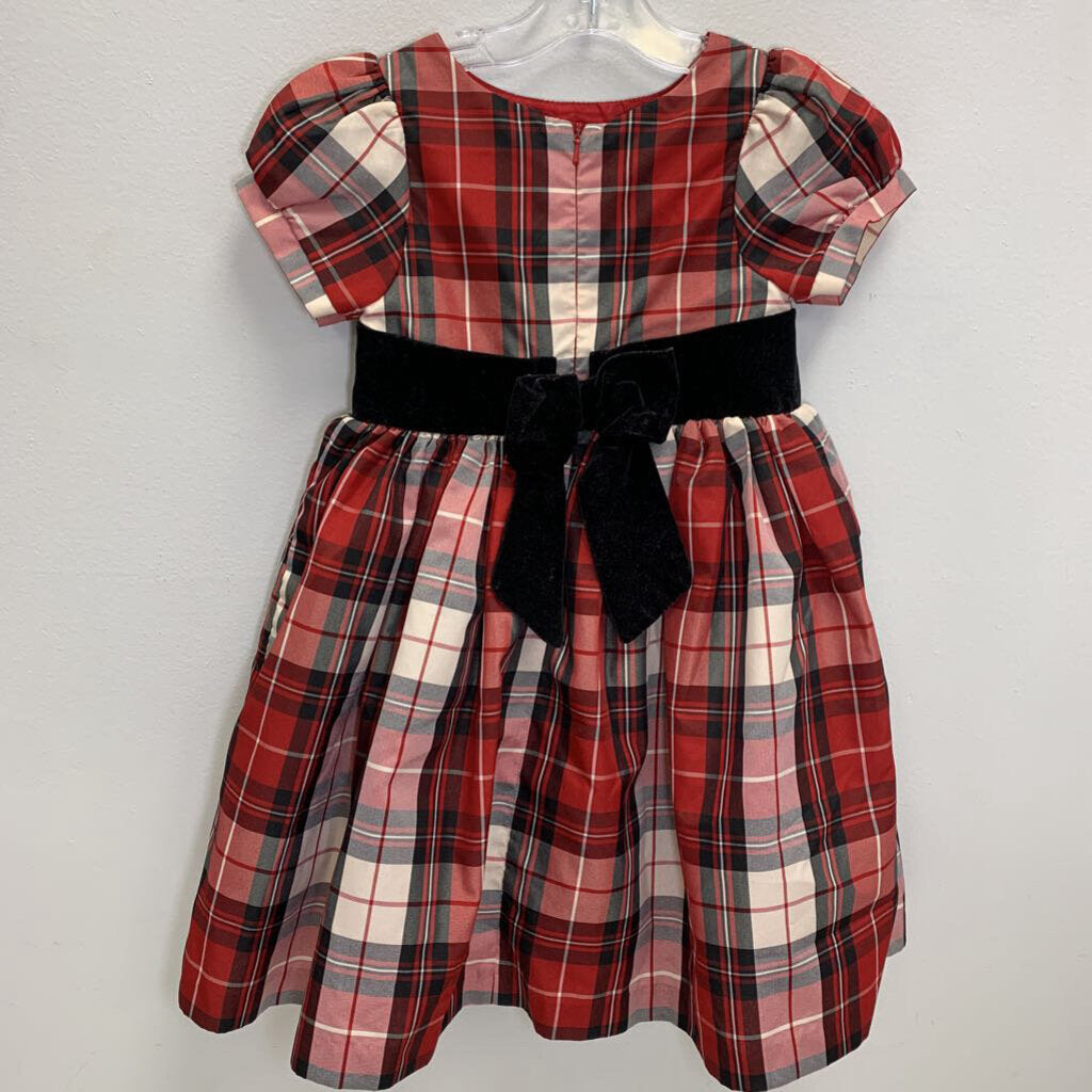 4T: Holiday Plaid w/ Velvet Waist Bow Dress