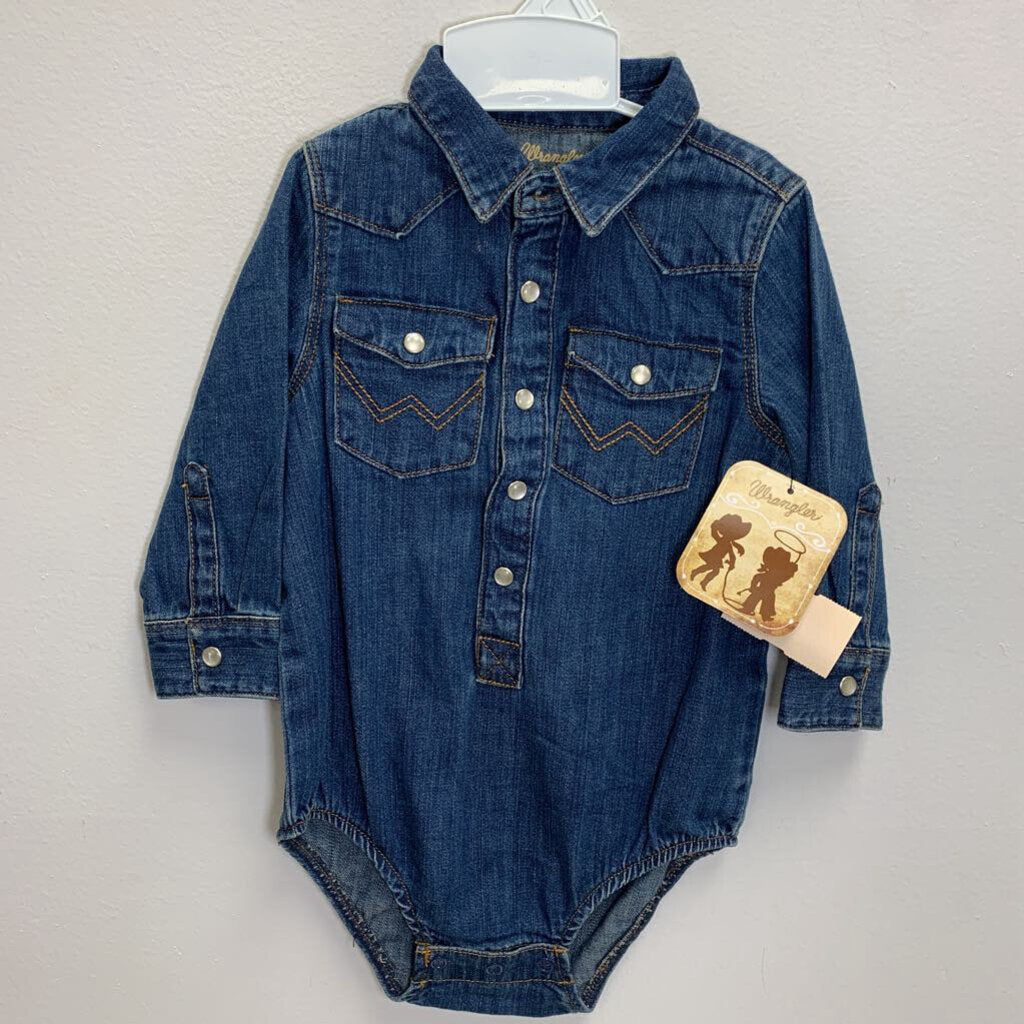 18M: Denim Long Sleeve Bodysuit NWT