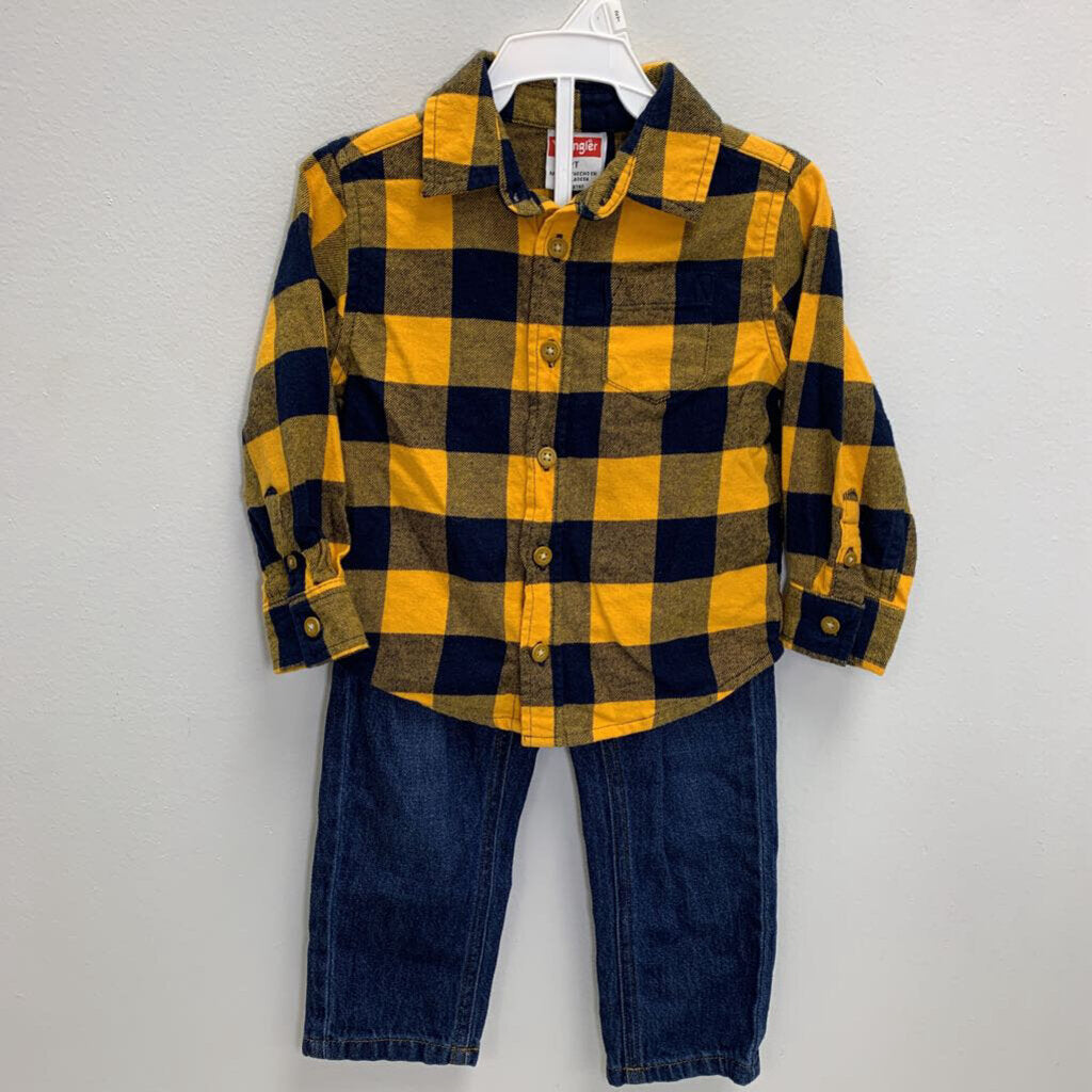 2T: Plaid Flannel Shirt + Pull On Denim