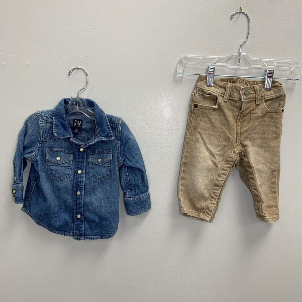 6-12M: Denim Shirt and Pants (2 pc Set)