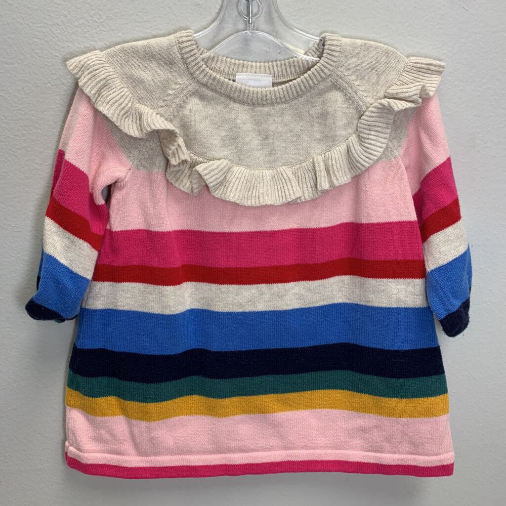 6-12M: Striped Ruffle Collar Sweater Dress