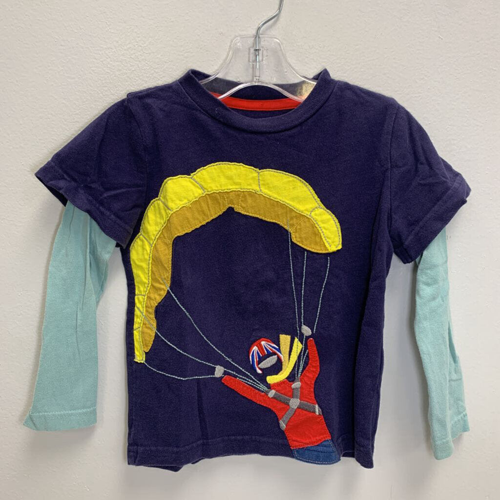2-3Y: Layered Applique Long Sleeve T-Shirt - Parachuter