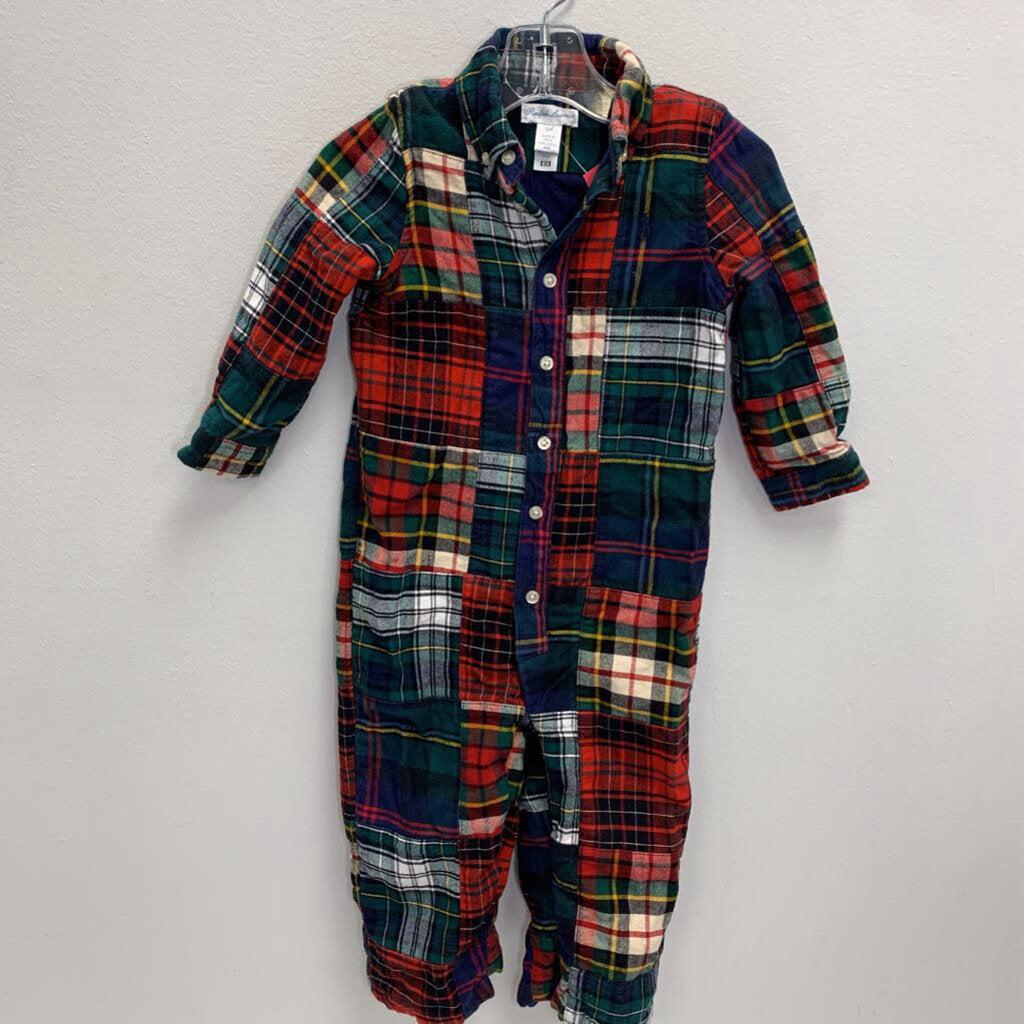 18M: Plaid Flannel Lined Romper