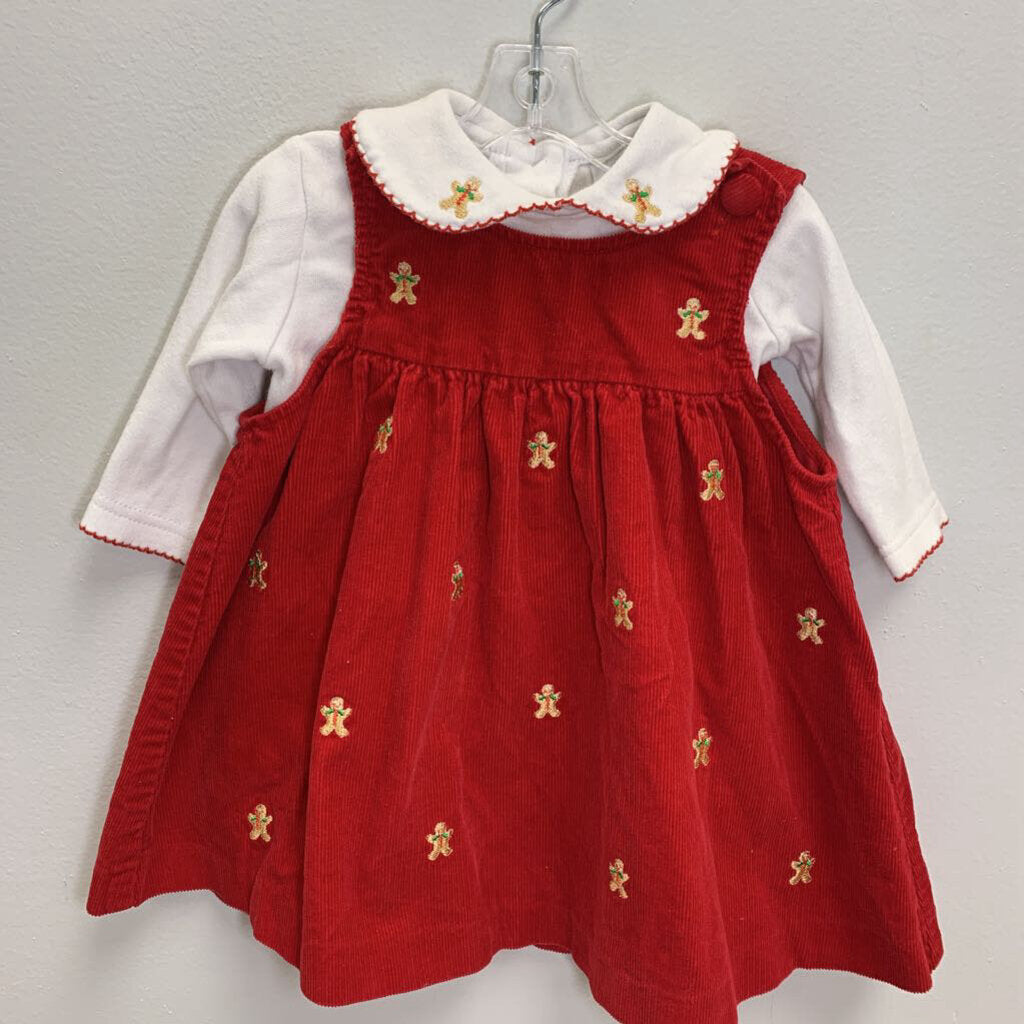 12M: Embroidered Gingerbread Men Corduroy Jumper + Collared Shirt