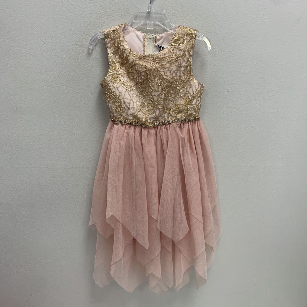 4-4T: Gold Sequin Fairy Hem Holiday Dress