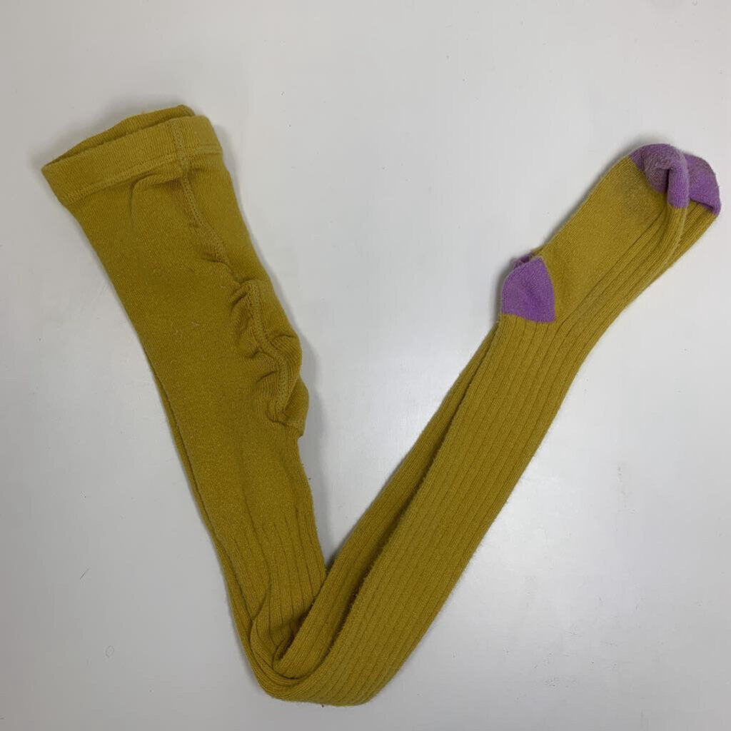 6-7: Knit Tights - Ribbed Yellow