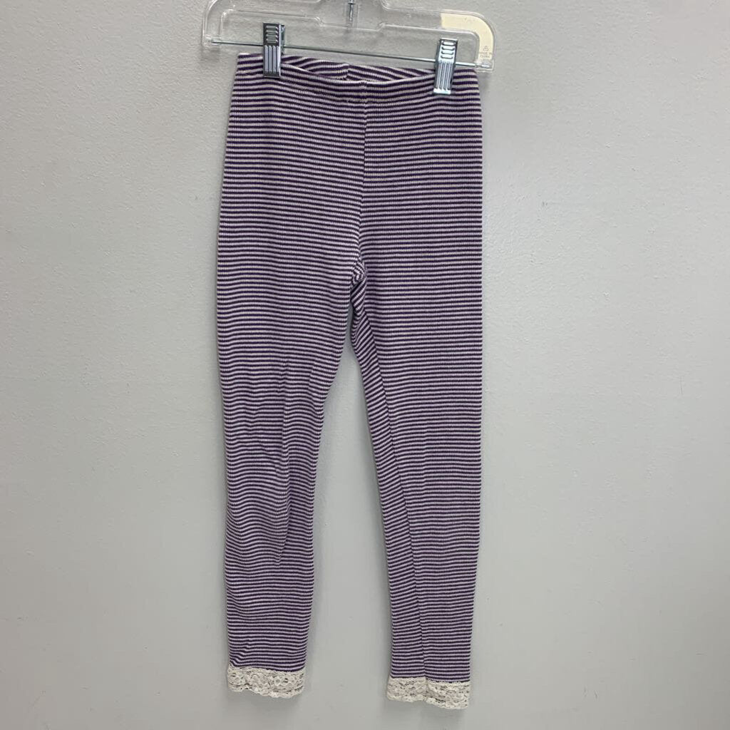 8: Striped Knit Leggings - Lace Trim