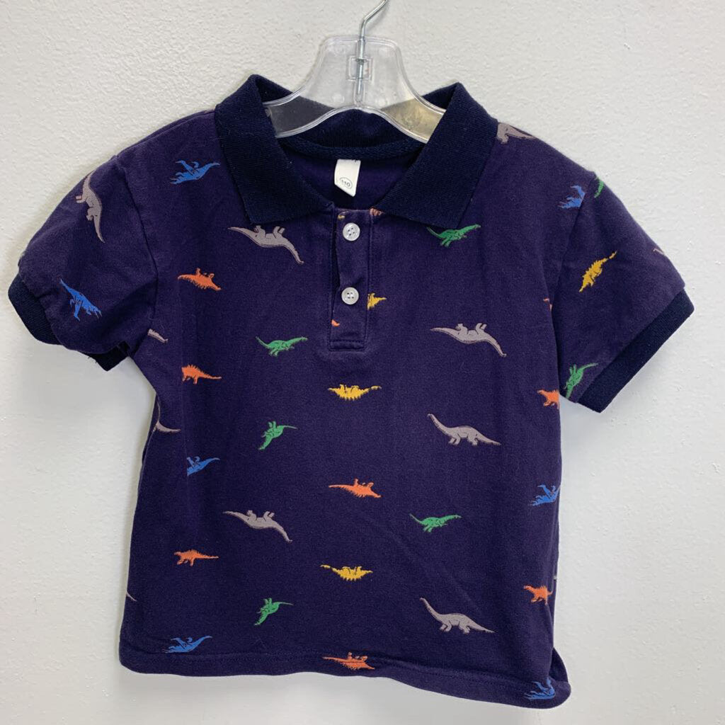 4-5: Short Sleeve Polo Shirt - Dinosaurs (Size 110)