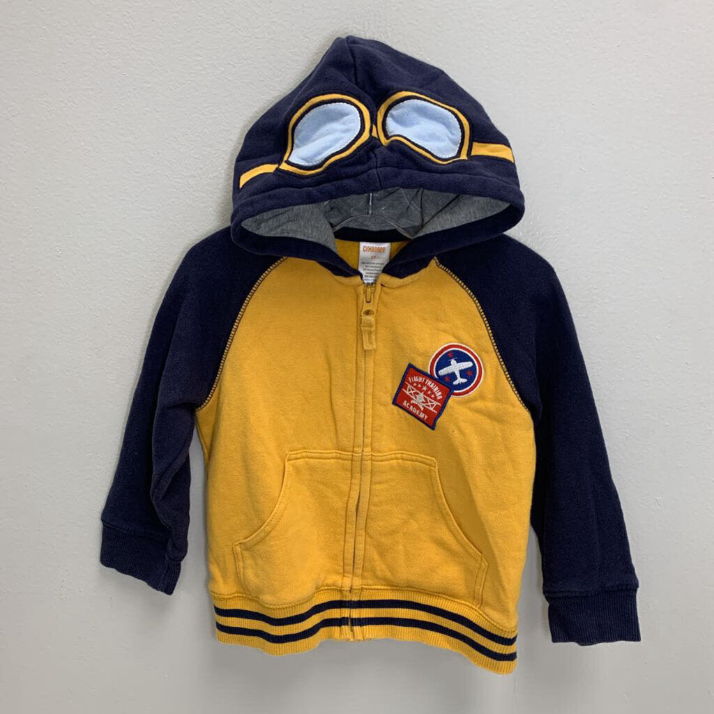 4T: Embroidered Full Zip Hoodie - Airplane