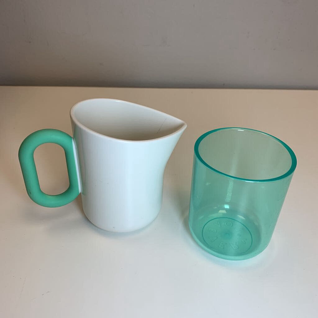 Grooved Pitcher and Glass