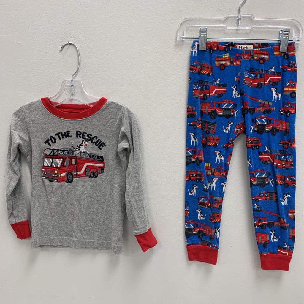 4: Pajama Set - Embroidered Fire Truck To The Rescue