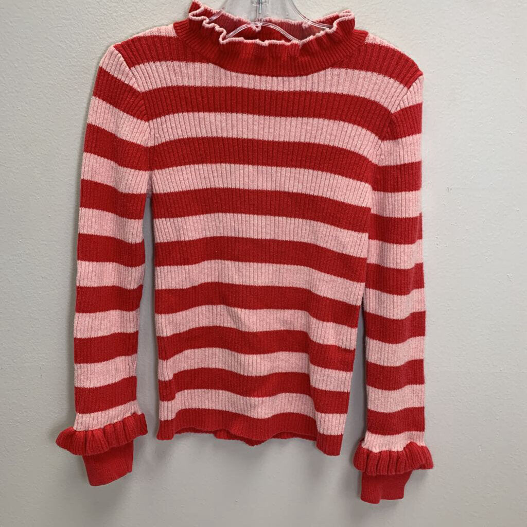 6-7: Ruffle Neckline Sweater - Stripes