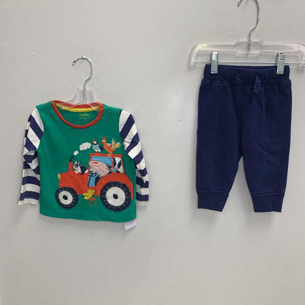 6-9M: Farm Family Applique T-Shirt + Drawstring Pants Set