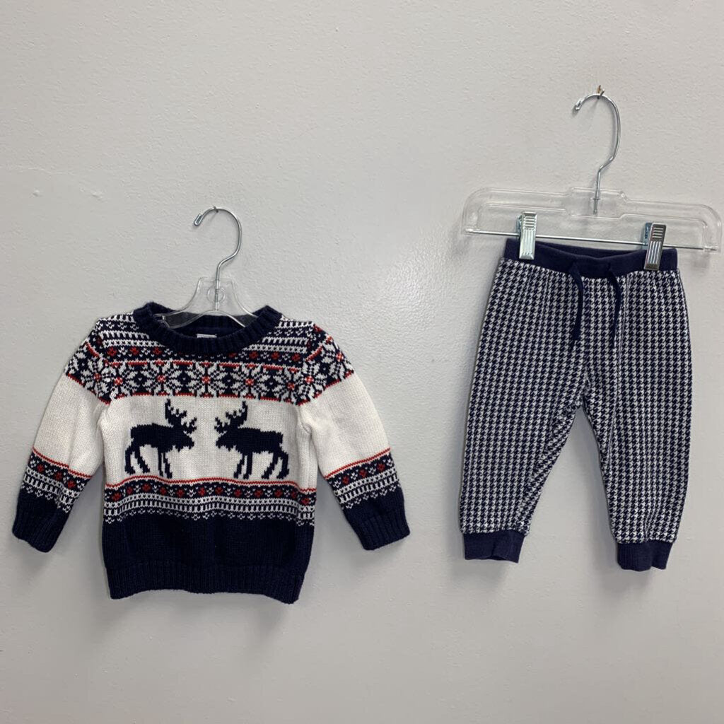 6-12M: Sweater & Pant Set - Moose Fair Isle