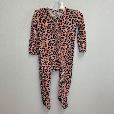 3-6M: Footie Ruffled Zippered - Leopard Print