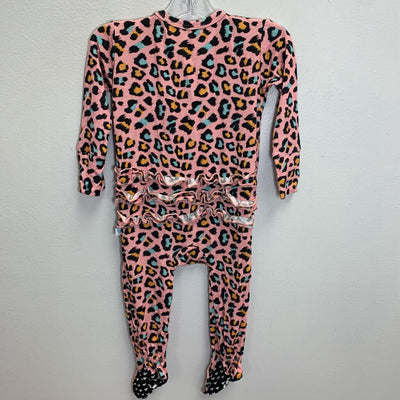 3-6M: Footie Ruffled Zippered - Leopard Print