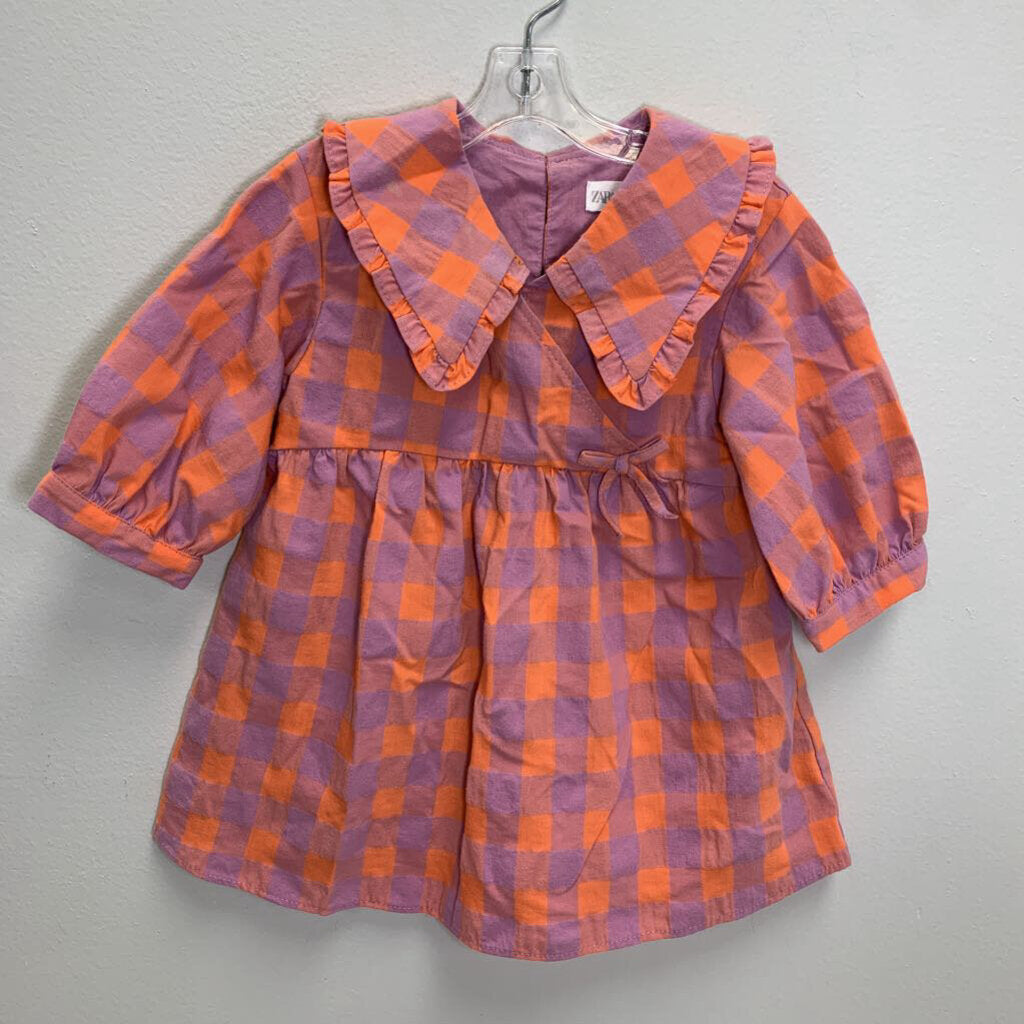 12-18M: Plaid Puff Sleeve Faux Wrap Dress