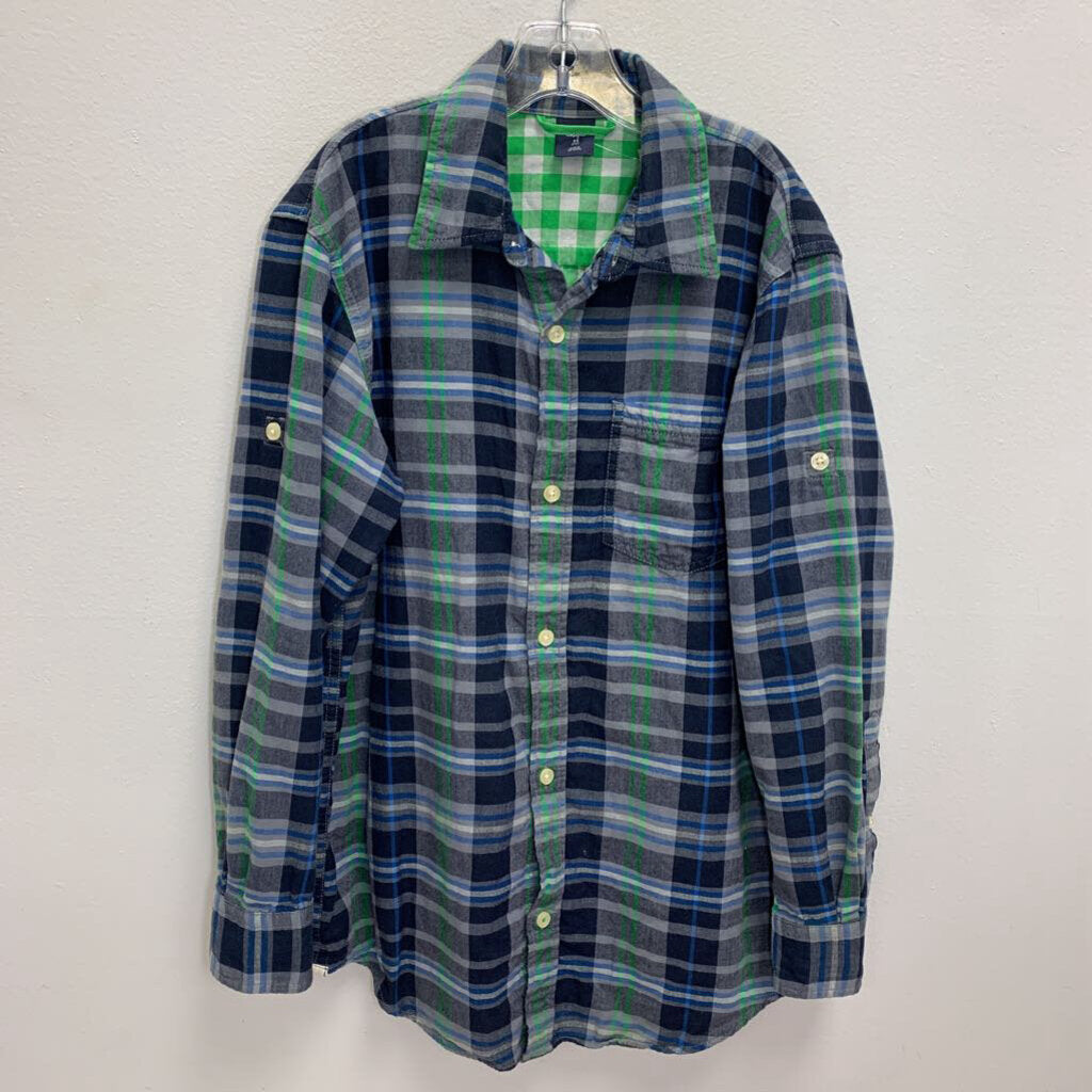 12: Plaid Lined Button Down Shirt w/ Roll Tab Sleeves