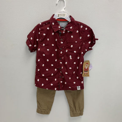 3T: Santa Short Sleeve Button Down + Drawstring Chino Pants NWT