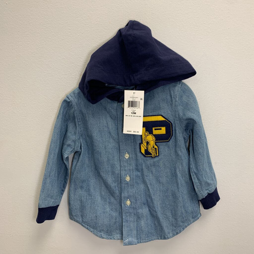 12M: Letterman Hooded Chambray Shirt NWT