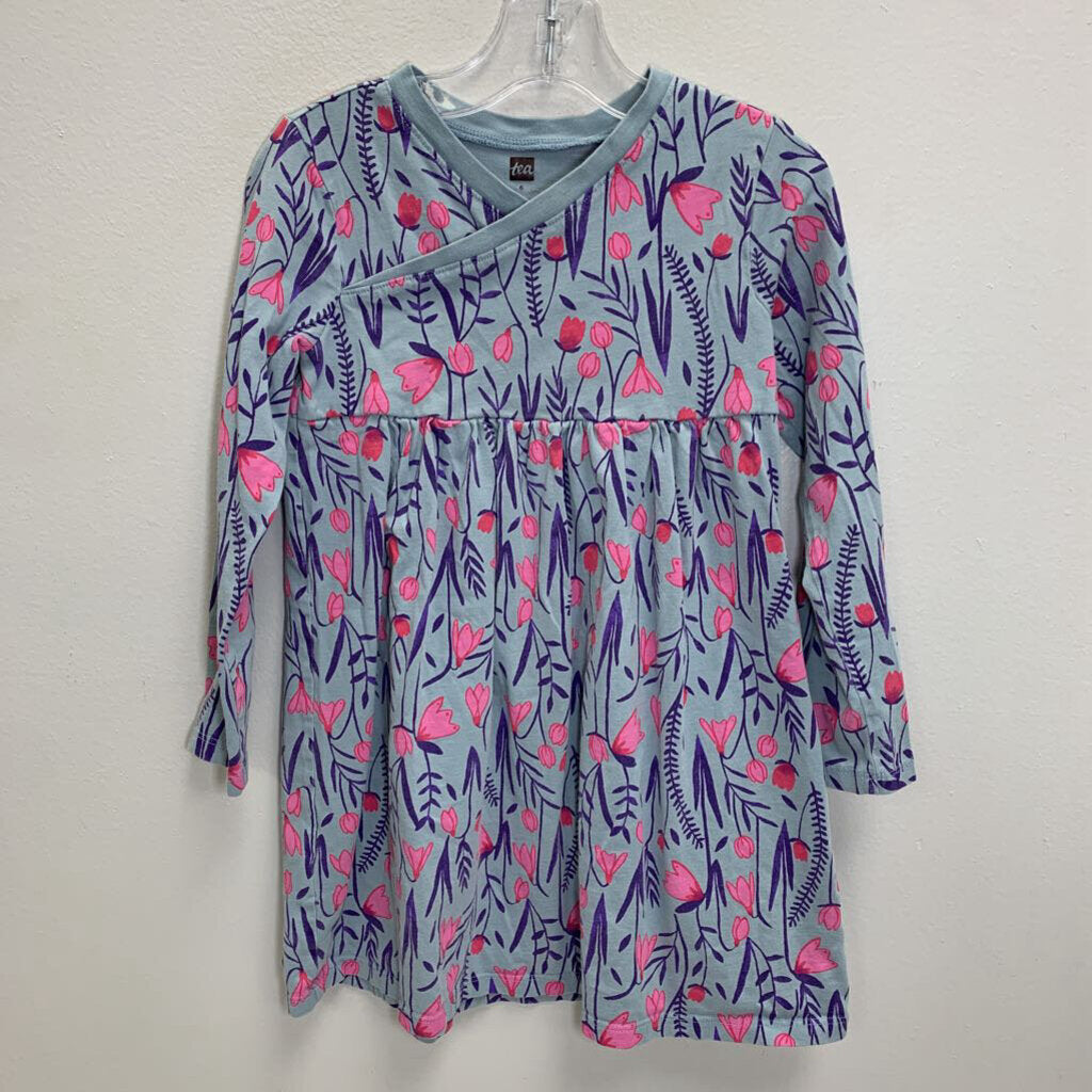6: Long Sleeve Wrap Neck Dress - Watercolor Floral