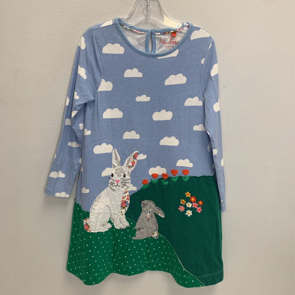 5-6Y: Applique Long Sleeve Dress - Bunnies