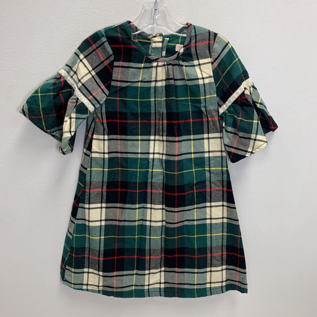 5Y: Flannel Bell Sleeve Dress - Plaid