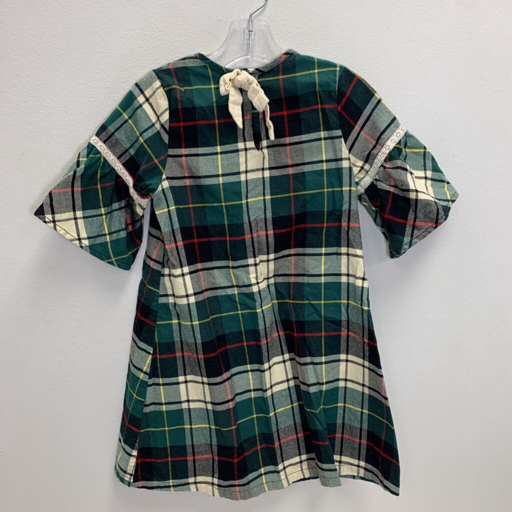 5Y: Flannel Bell Sleeve Dress - Plaid