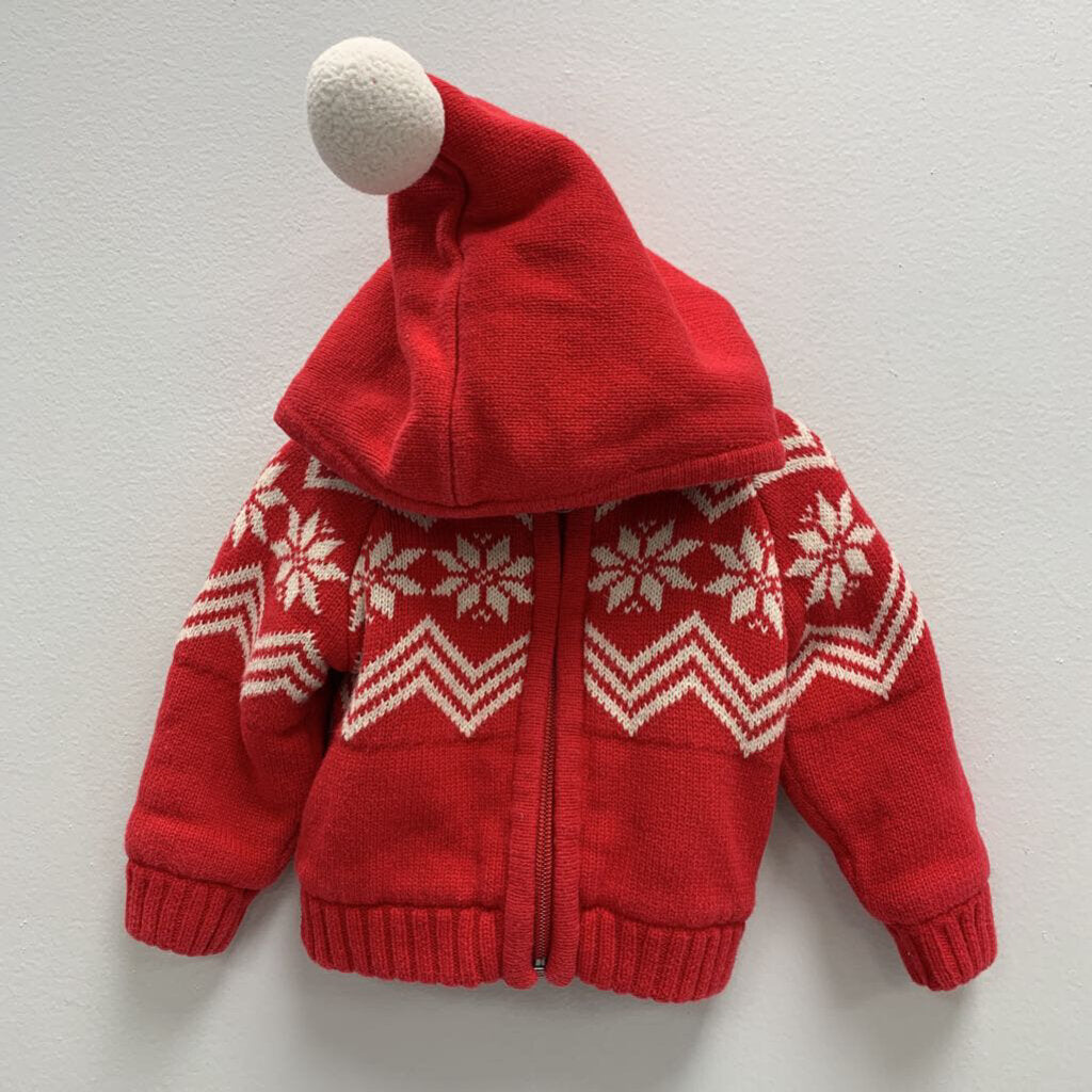 6-12M: Gnome Hood Sweater Jacket - Scandi Snowflake