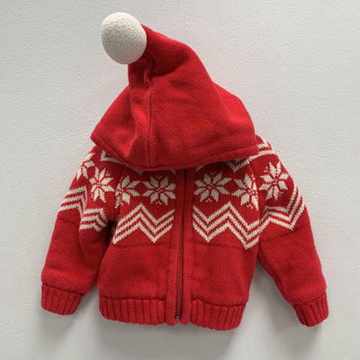 6-12M: Gnome Hood Sweater Jacket - Scandi Snowflake