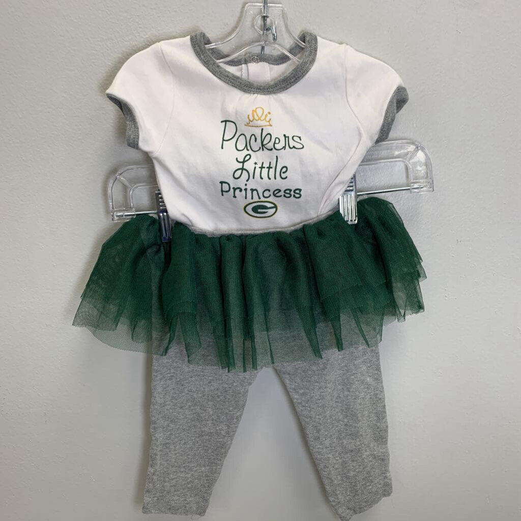 6-9M: Onesie + Leggings w/ Tulle Skirt - Green Bay Packers