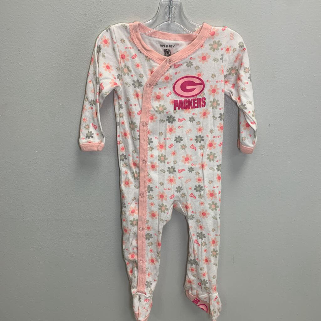 6-9M: Floral Footed Sleeper - Green Bay Packers