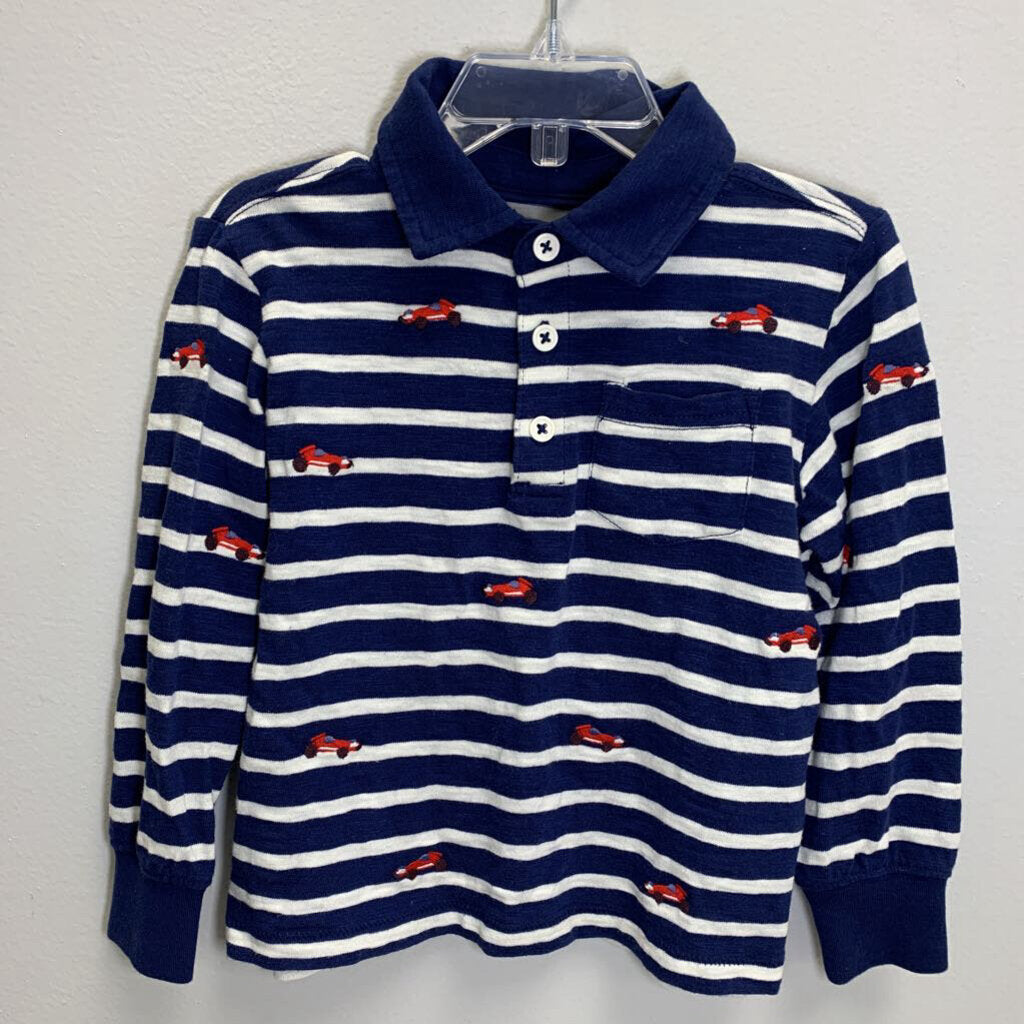 3-4: Slub Polo Shirt - Striped w/ Race Car Embroidery