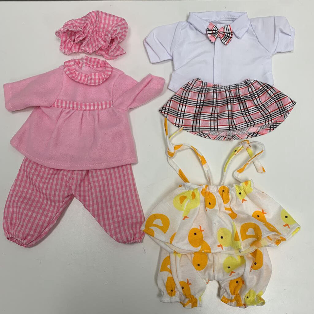 3 Sets of Doll Clothes - Duckies / School Uniform / Pajamas & Bonnet