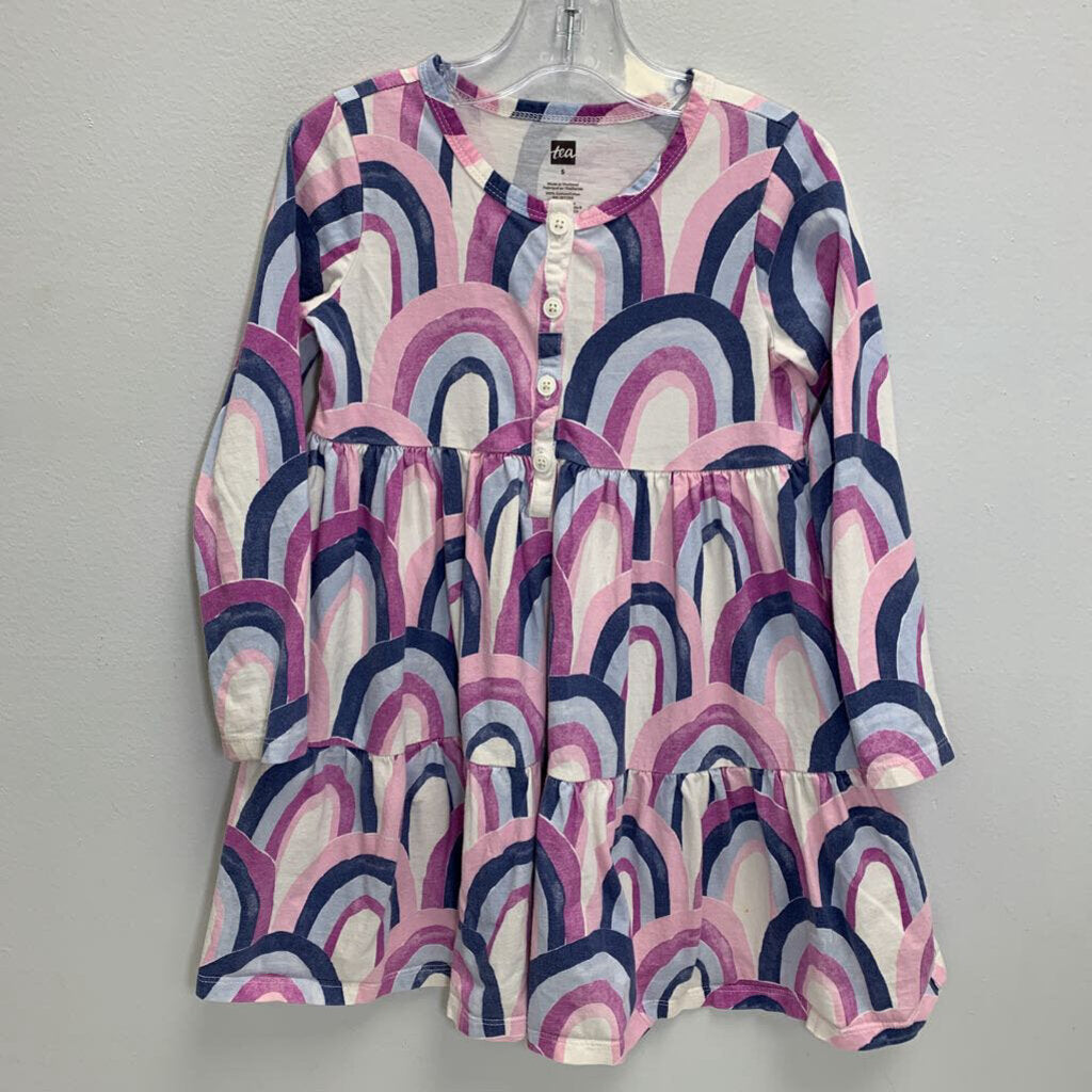 5: Long Sleeve Tiered Henley Dress - Over the Rainbow