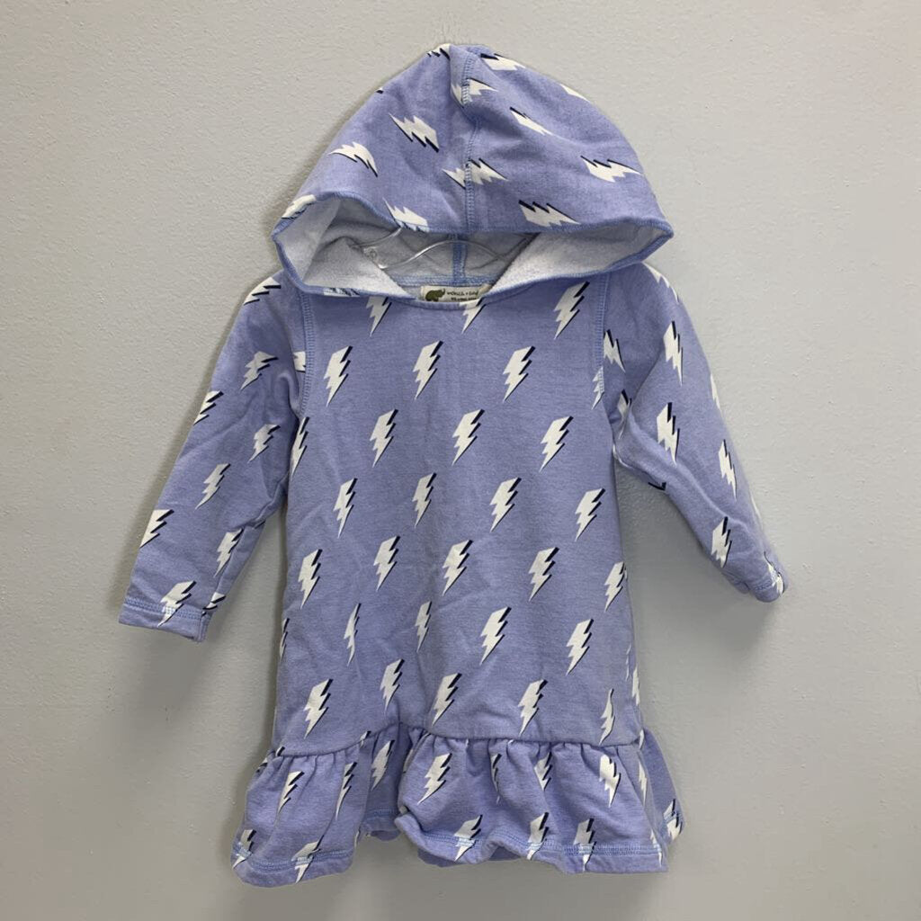 2T: French Terry Hooded Ruffle Hem Dress - Lightning Bolts