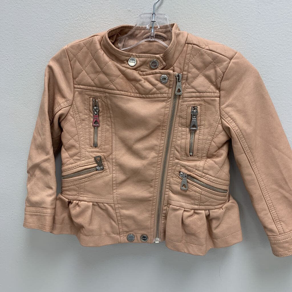 3T: Quilted Faux Leather Ruffle Moto Jacket