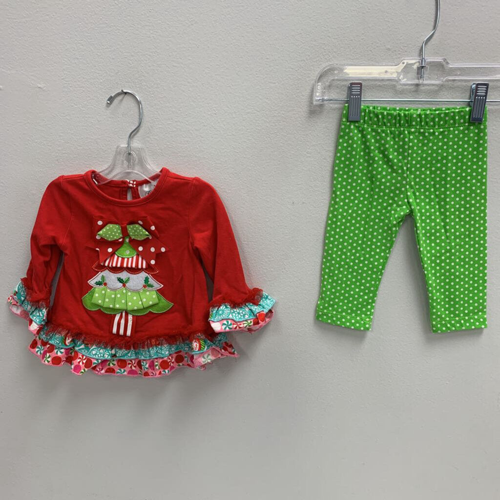 3-6M: Christmas Tree Ruffle Ribbon Holiday Set