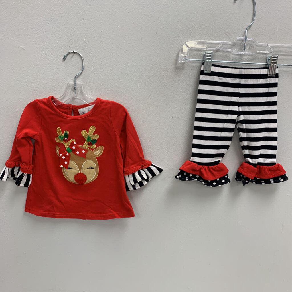 3-6M: Christmas Reindeer Ruffle Ribbon Holiday Set