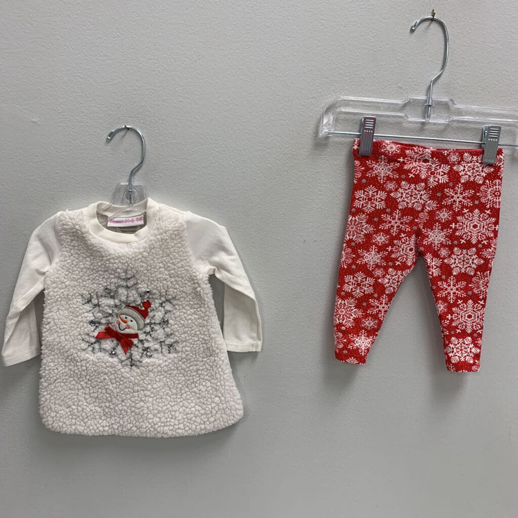 3-6M: Sherpa Top w/ Snowman Snowflake + Leggings