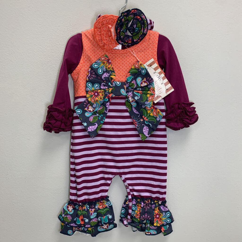 6M: Bows & Ruffle Jumpsuit Top & Headband NWOT