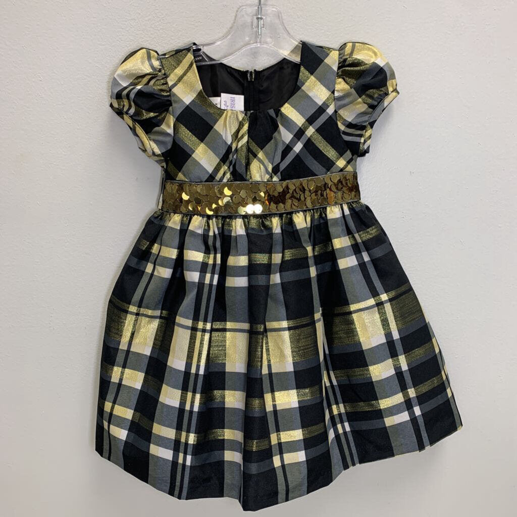 24M: Plaid Taffeta Dress w/ Gold Sequins