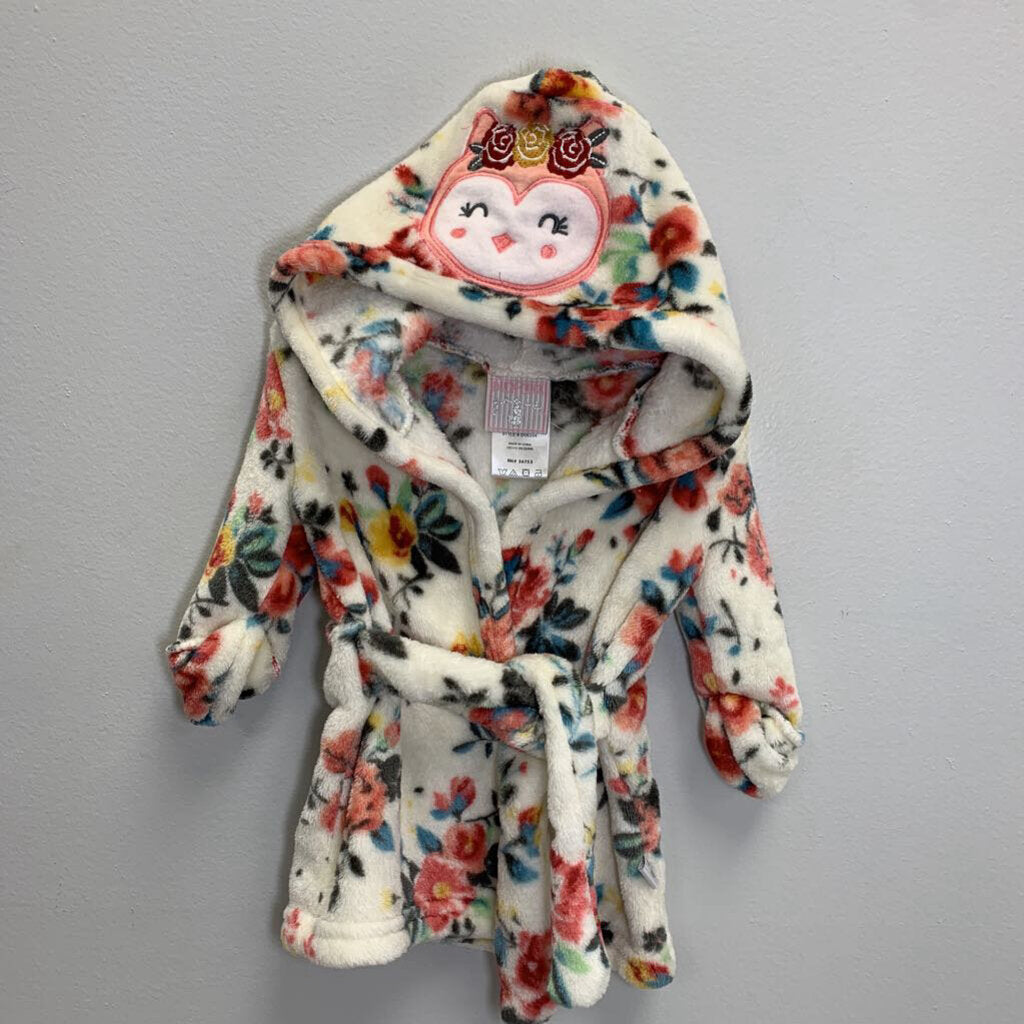0-9M: Floral Fleece Robe - Owl Hood